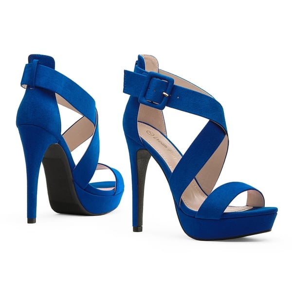 High Heel Strappy Platform Sandals - ROYAL BLUE SUEDE - 3